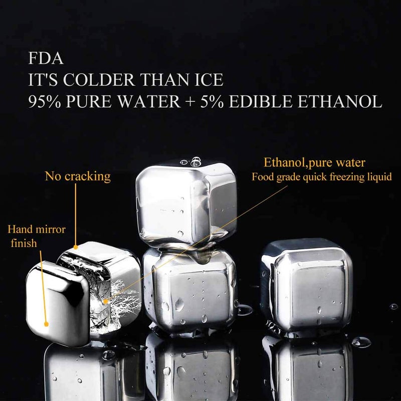MEICHU Whiskey Stones 8 Pack, Metal Reusable Ice Cubes, Stainless Steel Ice Cubes, Suitable for Whiskey, Vodka, Liqueurs, Wine, Beverage Juice or Soda - Image 2